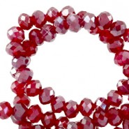 Faceted glass beads 4x3mm disc Light siam red-pearl shine coating